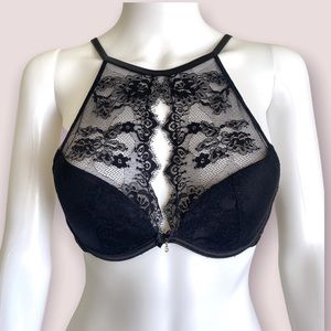 La vie en rose black high neck lace bra 34B